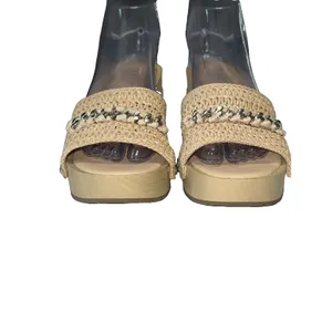 Franco Sarto Capri Clog Womens Platform Heel Sandals Straw Chain Beige Size 8 thumbnail 3