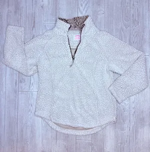 Cozy Sherpa Jacket Womens Large Cream Quarter Zip Faux Fur High Neck Pullover thumbnail 1