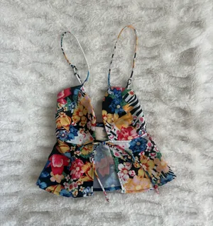 superdown Floral Tie-Front Spaghetti-Strap Cami - White Multi thumbnail 3