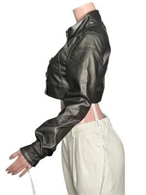 JADED LONDON Alektra Military Faux Leather Crop Jacket, Metallic Black, Medium thumbnail 5