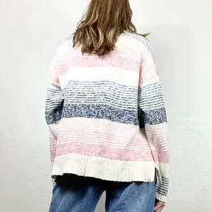 Chaps Pink & Blue Striped Henley Sweater thumbnail 4
