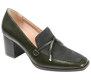 NWT Journee Collection Womens Crawford Block Heel Loafer Pumps Olive Green 7M thumbnail 1