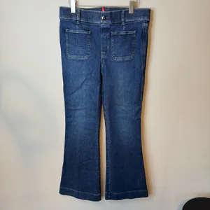 Spanx Size Large Flare Jeans With Patch Pockets in Authentic Blue thumbnail 2