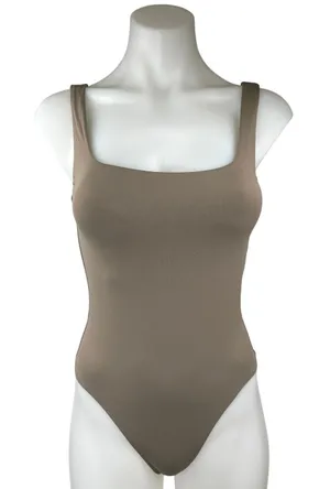 Aritzia Babaton Taupe Gray Sleeveless Square Neck Thong Tank Bodysuit Top Size S thumbnail 1