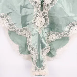 NWT Delicates Womens Sage Lace Trim Fairycore Vintage Satin Teddy Bodysuit Large thumbnail 3