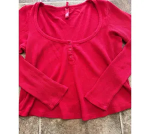 Skims Waffle Long Sleeve Henley Cranberry Size 2X thumbnail 7