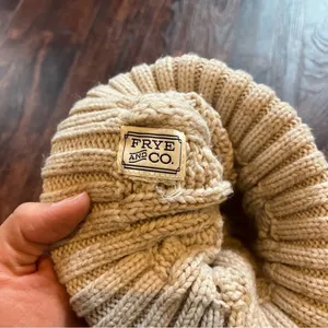 Frye and Co. Cable Knit Pom Beanie in Oatmeal thumbnail 5