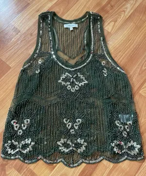 Love Culture‎ Sheer Green and Gold Sequin Tank thumbnail 1