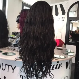 Wig Swisslace Human hair Blende Brown Long Curls thumbnail 2