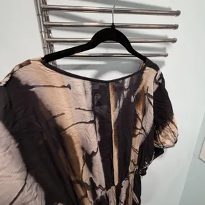 Bamboo Blonde Maxi Dress Large Black Brown Tie Dye Rayon Drawstring Waist V-Neck thumbnail 5
