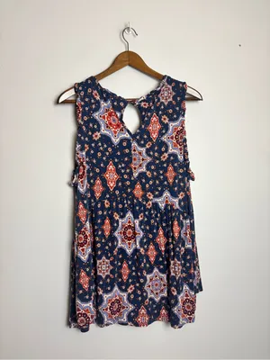Maurices Navy Blue Medallion Print Drop Waist Sleeveless Tank Top thumbnail 7