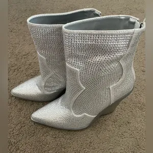 Silver Embellished Ankle Booties - Women thumbnail 7