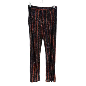 Zara The Abbey Flared Sequin Pants Women S Orange Black Striped Retro Party Glam thumbnail 7