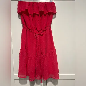 NWOT ASOS DESIGN Ruffle Bandeau Mini Skate Dress With Belt In Textured Hot Pink thumbnail 4