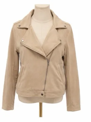Lulus Large Beige Faux Suede Moto Jacket thumbnail 1