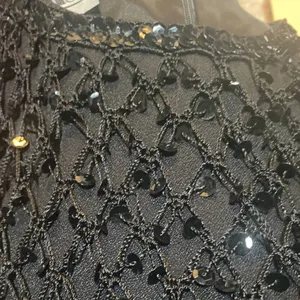 Vintage 90s Column Maxi Dress Sequin Fishnet Crochet Overlay Black NEW Womens S thumbnail 6