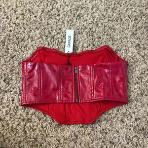 Garage Red Strapless Leather Corset Crop Top NWT Size Women’s XS thumbnail 2