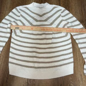 LOFT Mock Neck Striped Sweater Size Medium Flare Long Sleeve‎ White Brown Wool thumbnail 5