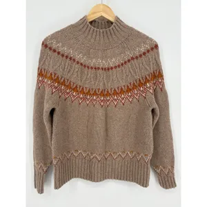 Artelier Nicole Miller Fair Isle Mock Neck Sweater Medium Brown Nordic Yoke Knit thumbnail 3