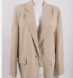 ZARA NEW Women's Size Beige One-Buttoned Long Sleeve Oversized Blazer Jacket Tan thumbnail 11