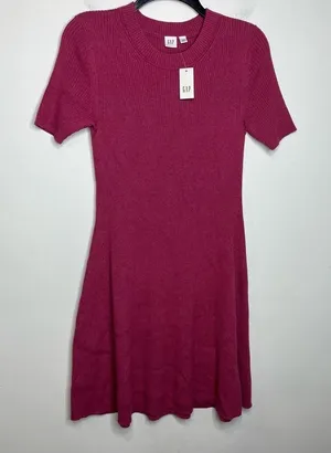 Gap pink ribbed flare sweater dress women's size medium new with tags‎ thumbnail 1
