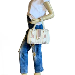 Vintage 1960'S Styled By Bounty White Wicker With Mauve & Gray Faux Suede Bag thumbnail 2