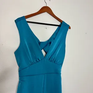 Lulu's Remarkable Style Blue Satin Twist-Back Cutout‎ Wide-Leg Jumpsuit thumbnail 6