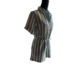 Old Navy XS Petite Coastal Stripe Cotton Romper Blue Green Drawstring Pockets thumbnail 3
