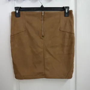 Charlotte Russe tan‎ faux suede pencil zip mini skirt business casual neutral L thumbnail 4
