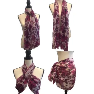 Source Unknown Purple Floral Semi Sheer Long Scarf Wrap Sarong Cover Up 71 x 22.5 inches thumbnail 5