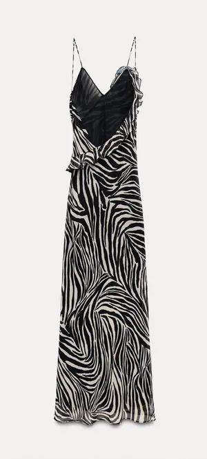 Zara dress maxi zebra animal print flower open back bodycon evening wedding thumbnail 15