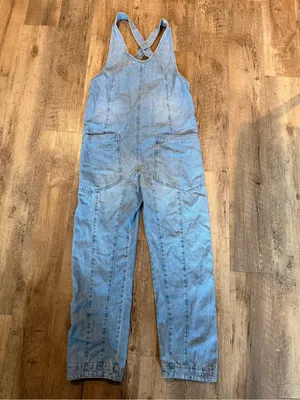Free People High Roller Overall Denim Jumpsuit Light Blue Denim Women's XS thumbnail 3