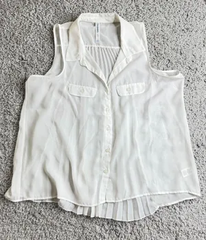 Aeropostale Womens XL White Sheer Pleated Back Sleeveless Button Down Blouse Top thumbnail 1