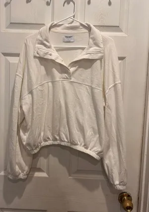 Old Navy SoComfy Terry Quarter‎ Button Pullover Cream Cropped Sweatshirt Large thumbnail 1