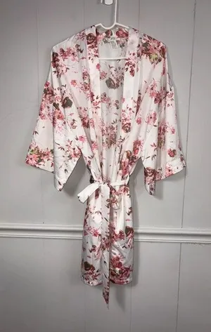 Icing Satin Floral Bridal Bar Belted Robe L/XL Sleepwear Loungewear Wedding thumbnail 1