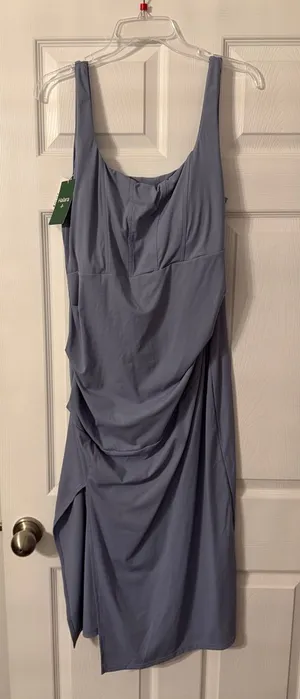 HALARA Sleeveless Draped Midi Dress in Dusty Blue Softlyzeto Airy length 39” thumbnail 1