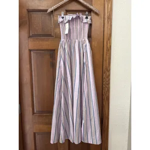 ABERCROMBIE & FITCH Sydney Smocked Strapless Midi Dress Purple Stripe Size XXS thumbnail 6