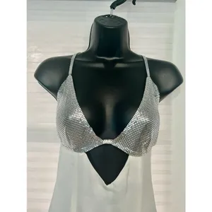 NBD Heera Gown Ivory White Chainmail Silver Metallic Cut Out Maxi Dress Size S thumbnail 12