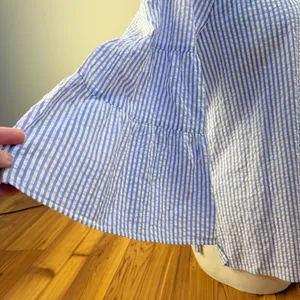 Blue White Striped Seersucker Coastal Blouse Bell Sleeve Scoop Neck Size M/L thumbnail 7