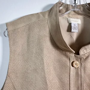Chicos Tan‎ Faux Suede Perforated Button Front Utility Vest Mock Neck Size 3 XL thumbnail 5