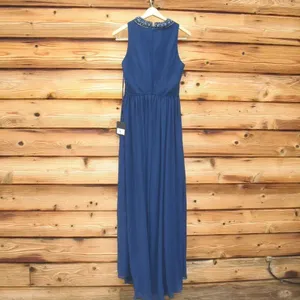 NWT Mac Duggal 55147 Navy Bejeweled Neckline Pleated Chiffon Gown MISMARKED SIZE thumbnail 11
