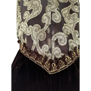 Brown and Gold Velvet and Lace Vintage Maxi Dress Med/Large thumbnail 7