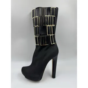 Herve Leger Runway High Heel Boots Suede/Leather Black 35.5 EU 5 US thumbnail 6