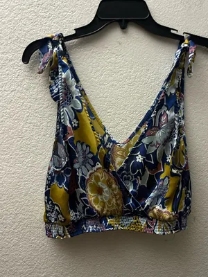 Intimately Free People Blue Weekend Smocked Crop Tank Top M thumbnail 10