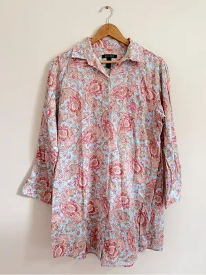 Ralph Lauren Floral Paisley Sleep Button Down Shirt Dress Size Medium PJ thumbnail 2