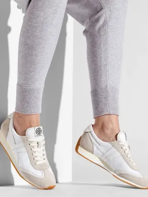 Tory Burch Hank White and Beige Suede Retro Runner Sneaker thumbnail 2