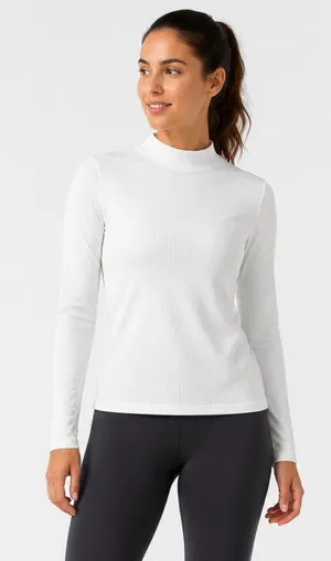Athleta White Ribbed Mock Neck Long Sleeve Fitted Top Women’s Medium thumbnail 1