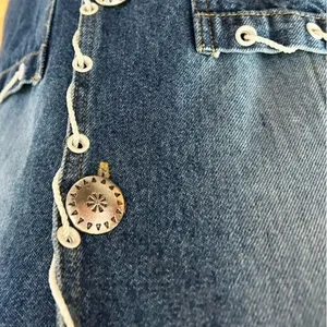 Vintage New Identity Denim Jacket Boho Lace Trim Button Front Cotton India~ M💛 Blue Size M thumbnail 10