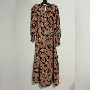 Who What Wear Black Paisley Tiered Long Sleeve Maxi Dress S thumbnail 3