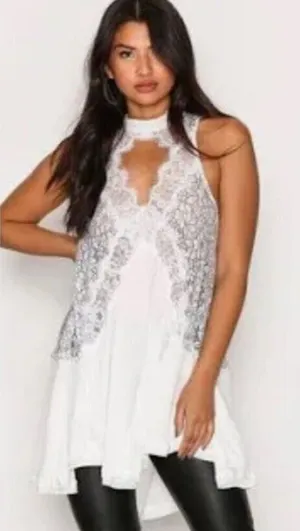 free people tell tale Tunic /dress S 122$ Nwot fall casual lace boho white black thumbnail 1